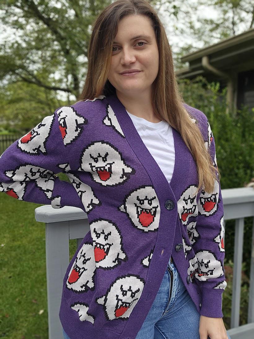 Boo Ghost Cardigan | Gamer Halloween Sweater | Videogame Gifts