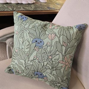 Odd Leaves Oddish Woven Throw Pillow | Botanical Cozy Gaming Home Decor | Poke mon Aesthetic Home Decorations | Anime Tapestry Throw