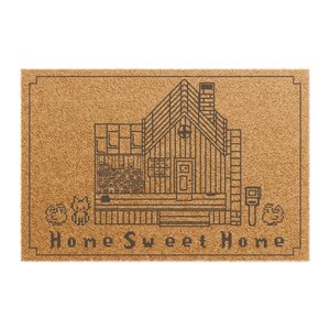 Felpudo "Hogar, dulce hogar" de Stardew Valley / Decoración del hogar de Stardew / Merchandising de Stardew / Alfombra "Pelican Town" de Stardew / Arte pixelado de gatitos y gallinas imagen 2