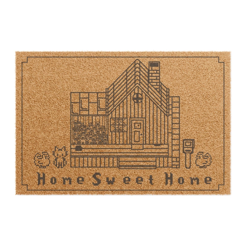Felpudo "Hogar, dulce hogar" de Stardew Valley / Decoración del hogar de Stardew / Merchandising de Stardew / Alfombra "Pelican Town" de Stardew / Arte pixelado de gatitos y gallinas imagen 2