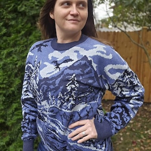 Dragon Winter Scene Knit Sweater | Christmas Nordic Dragon Gamer Knitted | Snowy Landscape Videogame Gifts | Cozy Gamer | Xmas Nord Sweater