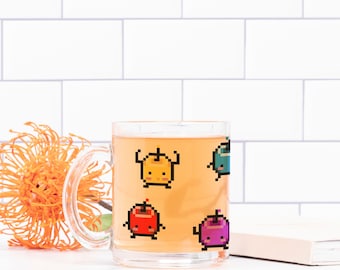 Dancing Pixel Junimo Mug Glass | Stardew Decor Cup | Stardew Valley Gift | Pelican Town | Indie Games | Cozy Gaming | Cute Gamer Girl Merch