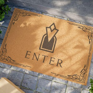 Videogame Enter Door Mat | Waypoint Door Mat | Gamer Home Decor | Dragon Game Merch | Quest Marker Rug