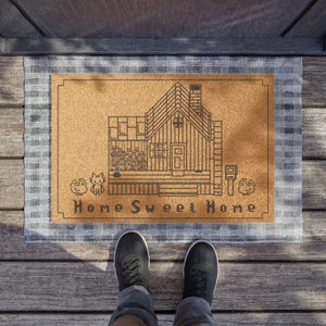 Felpudo "Hogar, dulce hogar" de Stardew Valley / Decoración del hogar de Stardew / Merchandising de Stardew / Alfombra "Pelican Town" de Stardew / Arte pixelado de gatitos y gallinas imagen 4