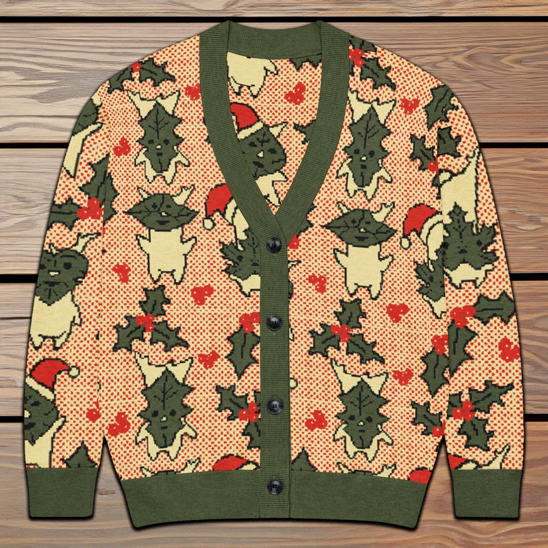 Korok Forest Spirit Holiday Knit Cardigan | Christmas Holly Gamer
