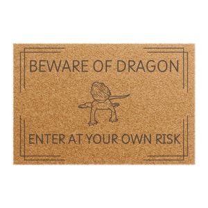 Beware of Dragon Doormat, Bearded Dragon Mat, Pet Home Decor, Dragon Parent Merch, Beware of Dragon Rug, Reptile Lover Gift image 2