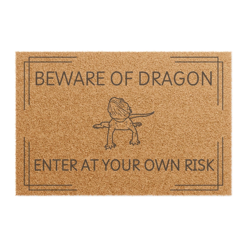 Beware of Dragon Doormat, Bearded Dragon Mat, Pet Home Decor, Dragon Parent Merch, Beware of Dragon Rug, Reptile Lover Gift image 2