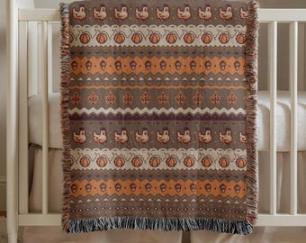 Geweven deken Stardew Fall Pixel Chickens | Huisdecoratie Pixel-pompoenen | Herfst-herfstdecoratie | Wandtapijtstijl | Housewarmingcadeau