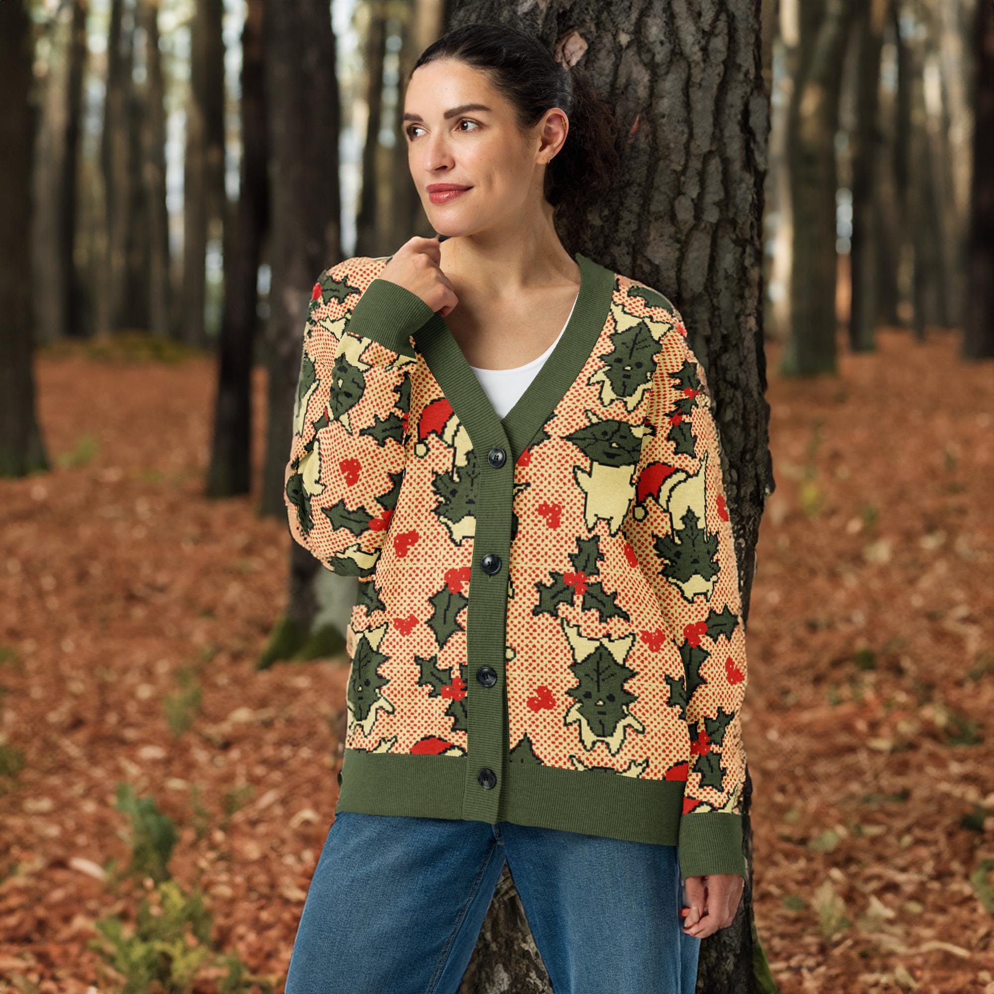 Korok Forest Spirit Holiday Knit Cardigan | Christmas Holly Gamer