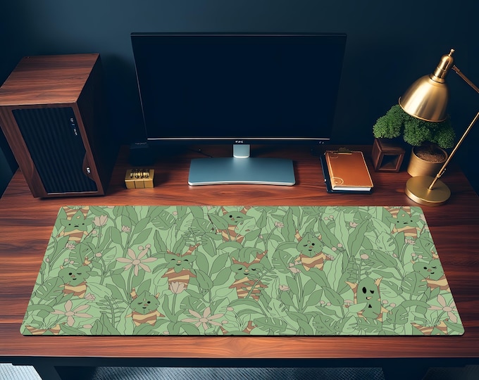 Hidden In Leaves Korok Desk Mat | Zelda Inspired Mouse Pad | Gifts for Gamers | Cozy Gamer Desk Setup | Geek Home Decor | Setup Desk Style