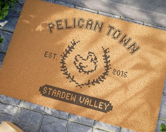 Pelican Town Pixel Door Mat | Stardew Valley | Stardew Valley Gift | College Stardew Valley | Stardew | Pelican Town Decor | Cozy Gaming
