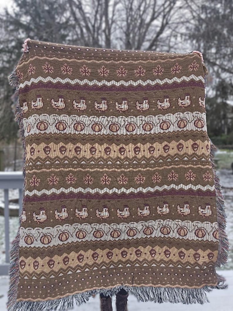 Stardew Fall Pixel Chickens Woven Throw Blanket | Pixel Pumpkins Home Decor | Autumn Fall Decoration | Tapestry Style | Housewarming Gift image 12