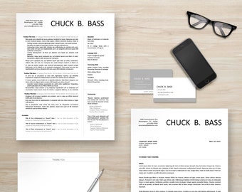 Classic Resume Template Package | CV Template + Cover Letter + Business Card + Thank You Note for MS Word | Instant Digital Download | Chuck
