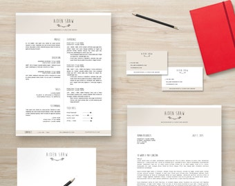 Creative Resume Template Package | CV Template + Cover Letter + Business Card + Thank You Note MS Word | Instant Digital Download | Aiden