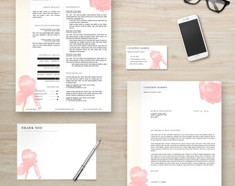 Creative Resume Template Package | CV Template + Cover Letter + Business Card + Thank You Note MS Word | Instant Digital Download | Courtney