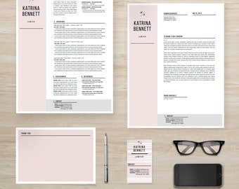 Modern Resume Template Package | CV Template + Cover Letter + Business Card + Thank You Note MS Word | Instant Digital Download | Katrina