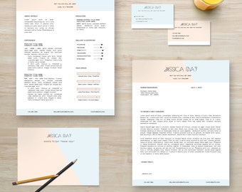 Modern Resume Template Package | CV Template + Cover Letter + Business Card + Thank You Note MS Word | Instant Digital Download | Jessica