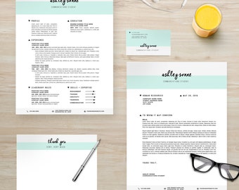 Modern Resume Template Package | CV Template + Cover Letter + Business Card + Thank You Note MS Word | Instant Digital Download | Ashley
