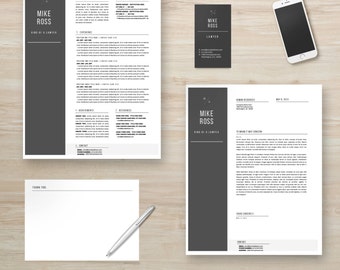 Modern Resume Template Package | CV Template + Cover Letter + Business Card + Thank You Note for MS Word | Instant Digital Download | Mike