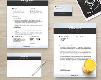 Modern Resume Template Package | CV Template + Cover Letter + Business Card + Thank You Note for MS Word | Instant Digital Download | Ashley