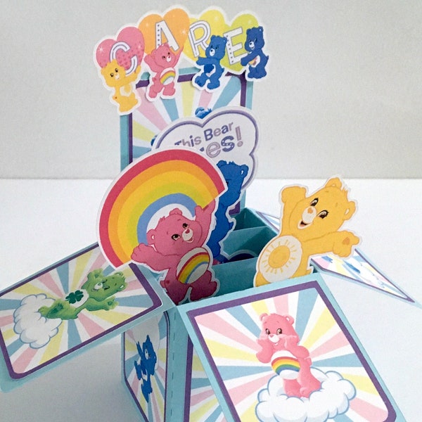 Care Bear Pop Up Card  , Blank Card , Kids , Bears , Carebear , Cheer Bear , Care , Heart Rainbow , Kids , Star , Clouds , Sun