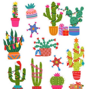 Autocollants cactus de Noël , Lumières , Décorations , Scrapbooking , Artisanat , Cadeaux , Enfants , Planificateur , Vacances