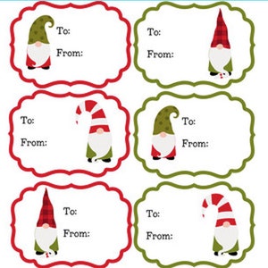 Étiquettes pour cadeaux nain , Noël , vacances , enfants , adultes , mignon , rouge , vert , festif , amusant , fantaisiste