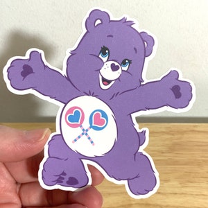 Grand autocollant CareBear en vinyle , Partager ours , Coeur , Amour , Soins , Partager , Enfants , Adultes