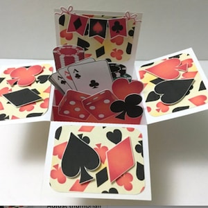 Casino Pop up Box Carte, Coeurs, Carreaux, Piques, Trèfles, Jetons, Dés, Pari, Bannière, Maison
