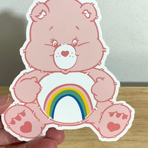 Grand autocollant en vinyle CareBear rétro, arc-en-ciel, rose, ventre, mignon, adorable, doux, attentionné, artisanat