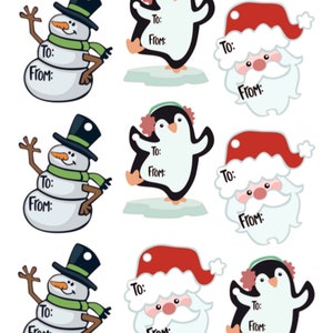 Tags de Noël , Bonhomme de neige , Père Noël , Pingouin , Festif , Cadeaux , Jolly , Enfants , Adultes , Famille , Hiver , Offrir