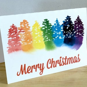 Joyeux Noël Rainbow Tree Card , Imprimé , Vierge à l’intérieur , Coloré , Famille , Amis , Joie , Hiver