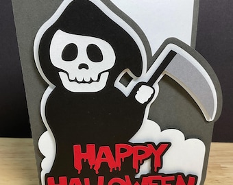 Happy Halloween Reaper Card , Blood , Death , Spirits , Soul , Skeleton , Underworld ,  Gift