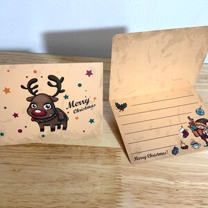 Joyeux Noël Renne Note Card , Imprimé , Elfe , Cadeau , Étoiles , Vacances , Festif , Joie