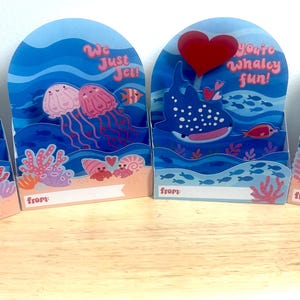Sous la mer Cartes de Saint-Valentin , Enfants , Pop Up , Sucette , Bonbons , Coeurs , Mignonne , Amusement