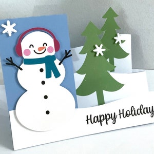 Carte étape Joyeuses fêtes , Neige , Flocons de neige , Bonhomme de neige , Hiver , Noël , Arbres , Enfants , Cadeau , Ami , Jolly , Joyeux