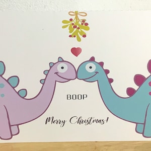 Joyeux Noël Dino Card , Préhistorique , Coeur , Amour , Vacances , Gui , Heureux , Joyeux