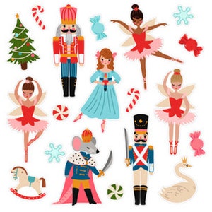 Nutcracker Ballet Christmas Stickers , Candy , Tree , Holiday , Dance , Mouse , Scrapbooking , Crafts