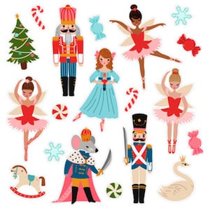 Nutcracker Ballet Christmas Stickers , Candy , Tree , Holiday , Dance , Mouse , Scrapbooking , Crafts