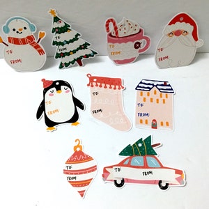 Tags de Noël Bonhomme de neige pour arbre de Noël Pingouin Chocolat chaud Bonbons Père Noël Décorations pour Noël
