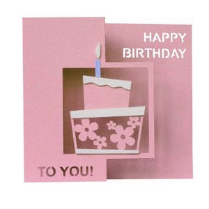 1 carte pour gâteau Happy Birthday To You , Intérieur vierge , Fleurs , Bougie , Papier découpé , Adultes , Adolescents , Enfants
