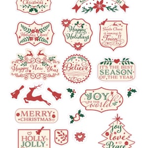 Stickers de Noël de style vintage , Joyeux , Vacances , Hiver , Festif , Artisanat , Fabrication de cartes , Renne