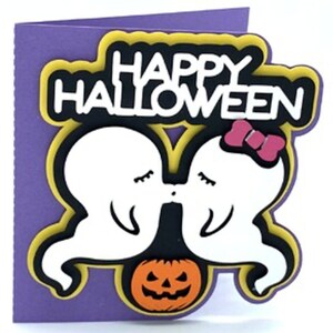 Carte Happy Halloween Kissing Ghost , Intérieur noir , Partenaire , Conjoint , Mignonne , Amour , Citrouille , Hanté