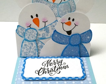 Snowman Trio Card , Merry Christmas , Snow , Snowflakes , Happy , Winter , Cheerful , Joy , Sparkle , Glitter