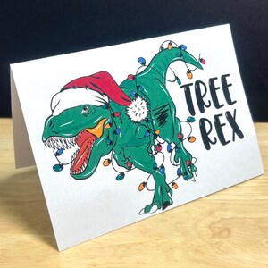 Carte de Noël Tree Rex Dino , Vacances , Lumières , Festif , Joie