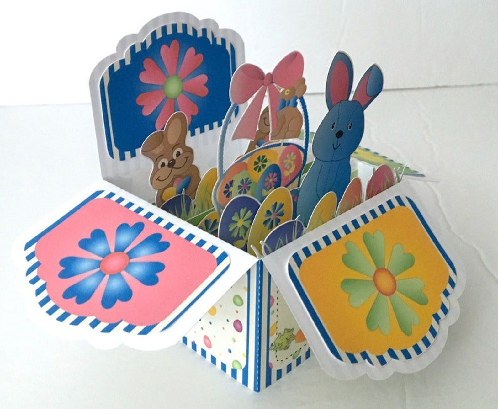 Easter Bunny Pop up Card , Printed , Chocolate , Flowers , Eggs ...