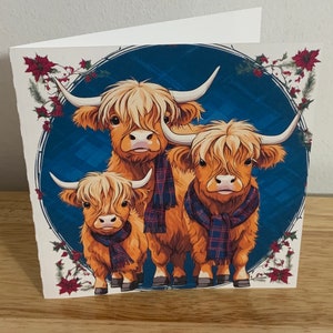 Carte de Noël Vache , Famille , Amis , Fleurs , Festif , Ami , Vacances , Ferme , plaid