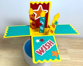 Wish Birthday Pop Up Card , Candles , Flame , Stars , Celebration , Party , Family , Friends, Gift