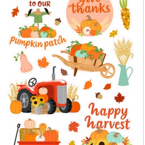 Stickers Happy Harvest , Automne , Tarte , Feuilles , Bougies , Loisirs créatifs , Scrapbooking , Cadeau , Agenda