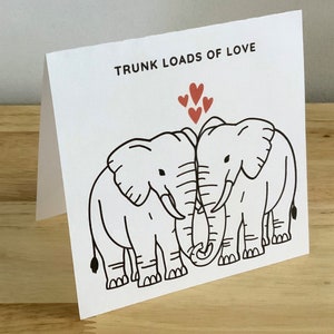 Carte de Saint-Valentin éléphant , Imprimée , Vierge à l'intérieur , Cœurs , Amour , Paire , Couple , Tronc